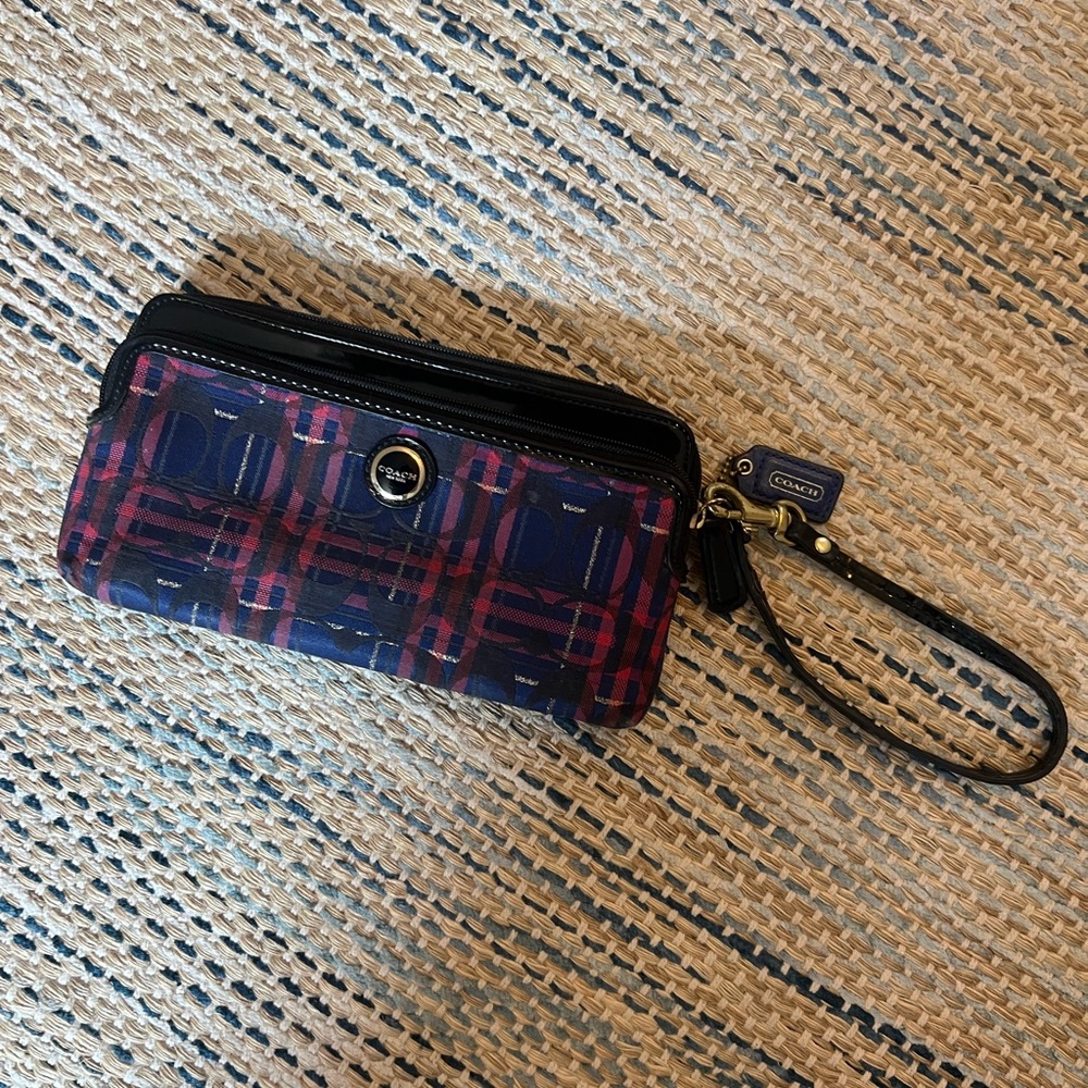 Coach Blue and Red Plaid Wristlet
